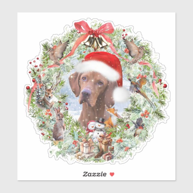 Ungarischer Weihnachtskranz Vizsla Aufkleber (Blatt)