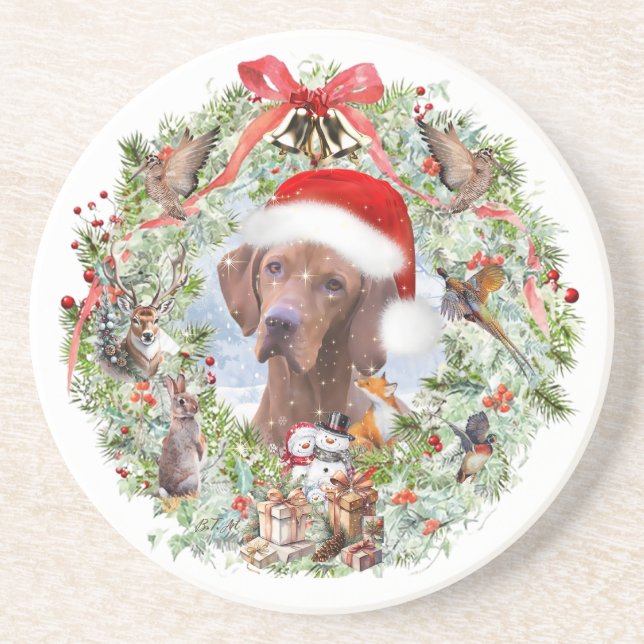 Ungarischer Weihnachtskranz Vizsla Getränkeuntersetzer (Vorne)