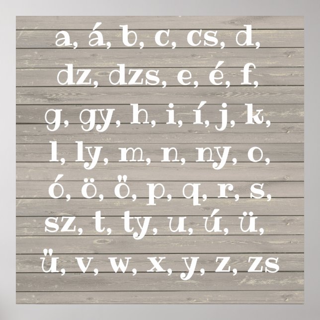 Ungarisches Alphabet im Holzlook Poster (Vorne)