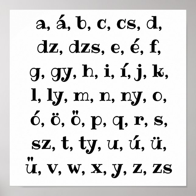 Ungarisches Alphabet in schwarz Poster (Vorne)
