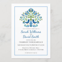 Ungarisches Design Blaue Vögel Einladung Hochzeit