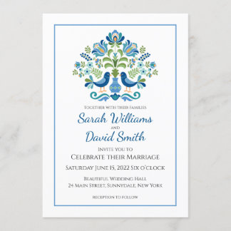 Ungarisches Design Blaue Vögel Einladung Hochzeit