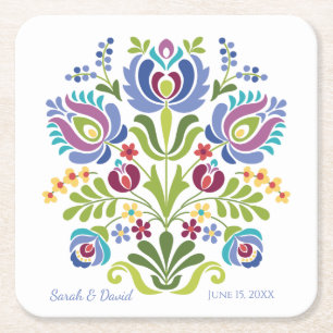 Ungarisches Design Violet Floral Rechteckiger Pappuntersetzer