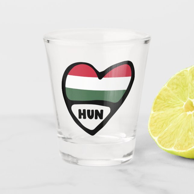 Ungarisches Ländercode Flaggenherz, HUN Schnapsglas (Vorderseite)