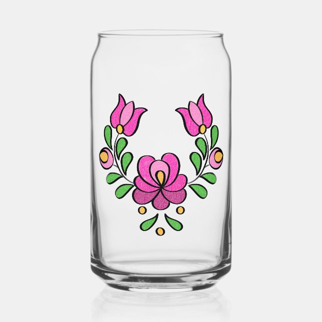 Ungarisches Stickereimuster, "Matyó" - rosa Dosenglas (Vorderseite)