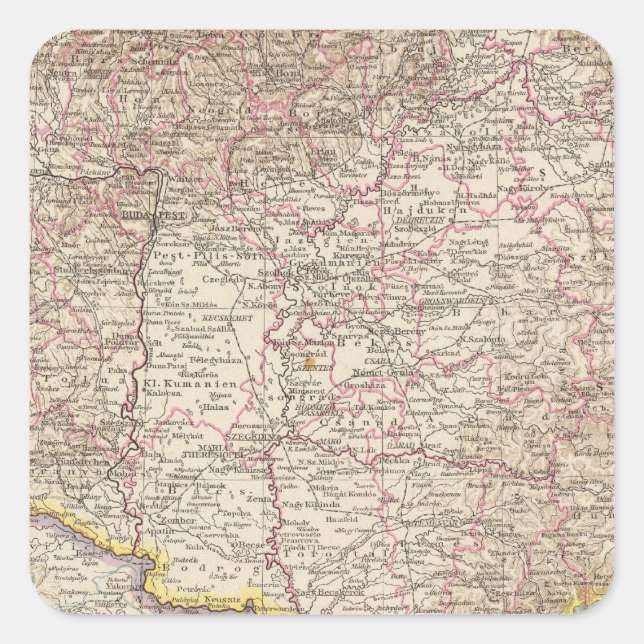 Ungarn Atlas Map Quadratischer Aufkleber (Vorderseite)