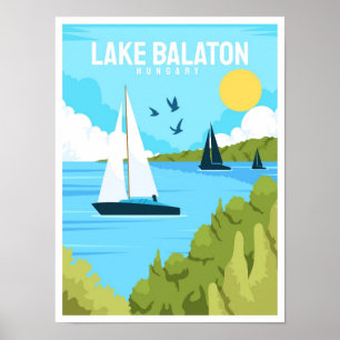 Ungarn Balaton See Vintage Reiseillustration Poster