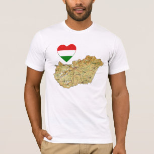 Ungarn-Flaggen-Herz und Karten-T - Shirt
