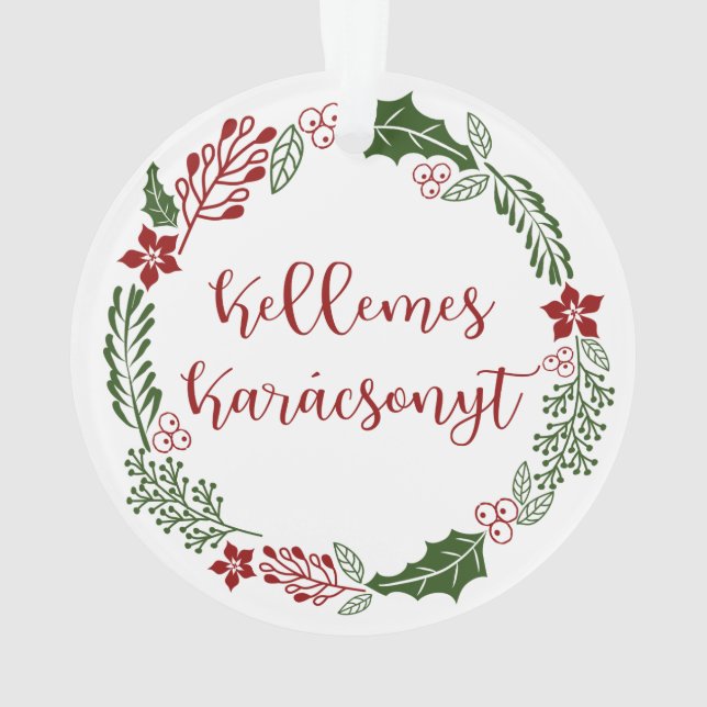 Ungarn Frohe Weihnachtsfrau Kellemes Karácsonyt Ornament (Rückseite)