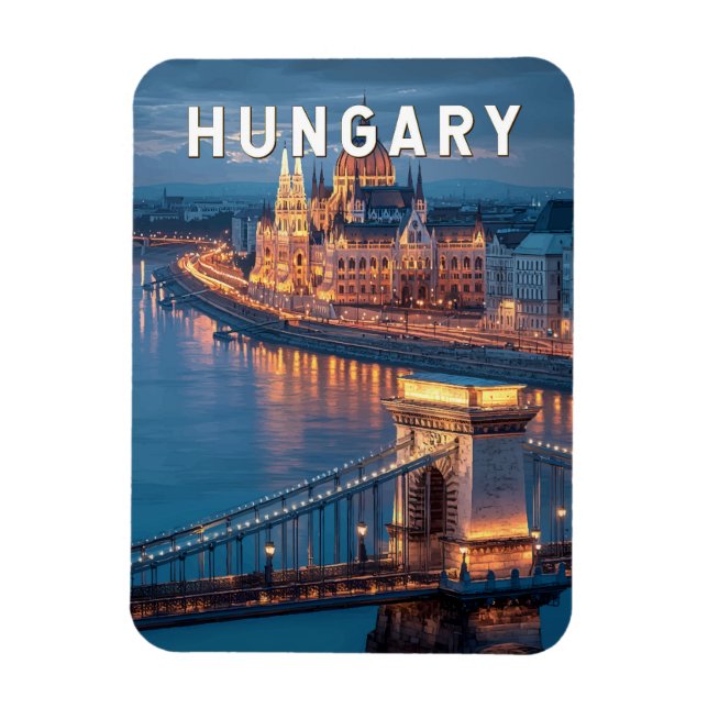 Ungarn Illustration Reise Kunst Vintage Magnet (Vertikal)