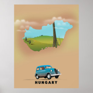 Ungarn Illustrierte Reisekarte Poster