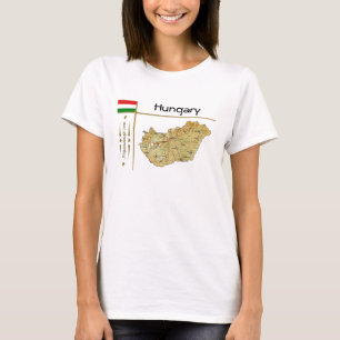 Ungarn Karte + Flagge + Titel T-Shirt