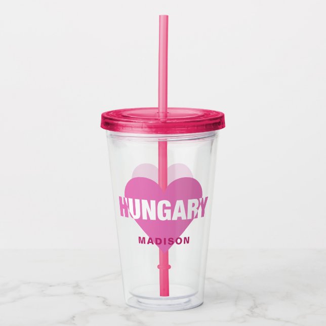 Ungarn Liebe individuelle Name Tumblers Acryltrinkbecher (Vorderseite)