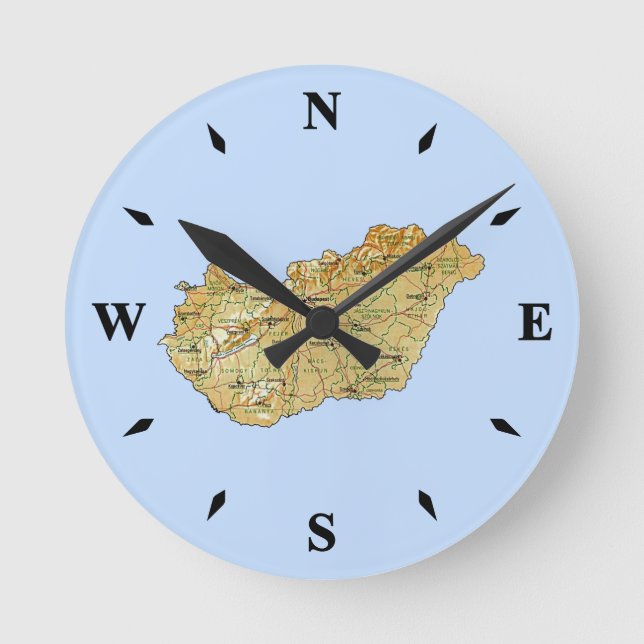 Ungarn Map Clock Runde Wanduhr (Vorderseite)