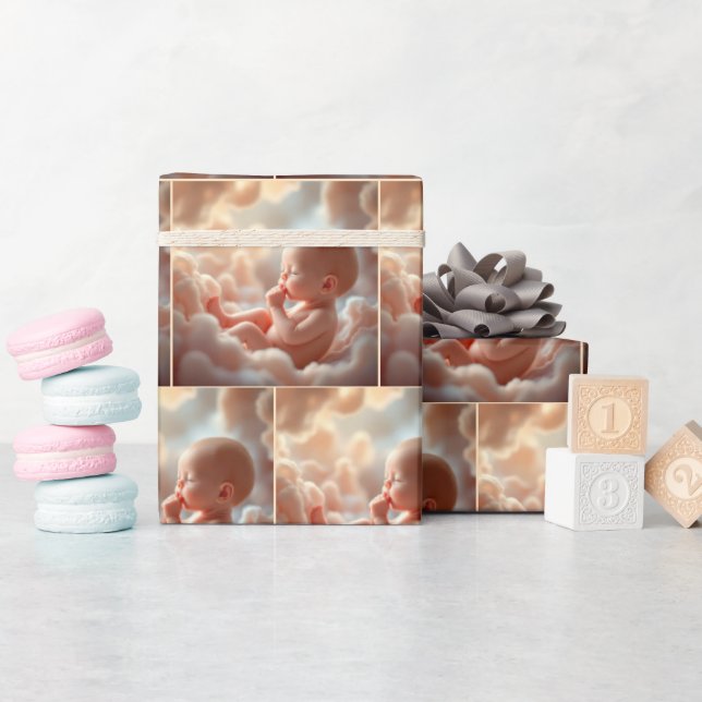 Ungeborenes Baby in rosa Wolken Geschenkpapier (Babyparty)