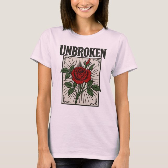 Ungebrochene Rose Stickereikunst T-Shirt (Vorderseite)