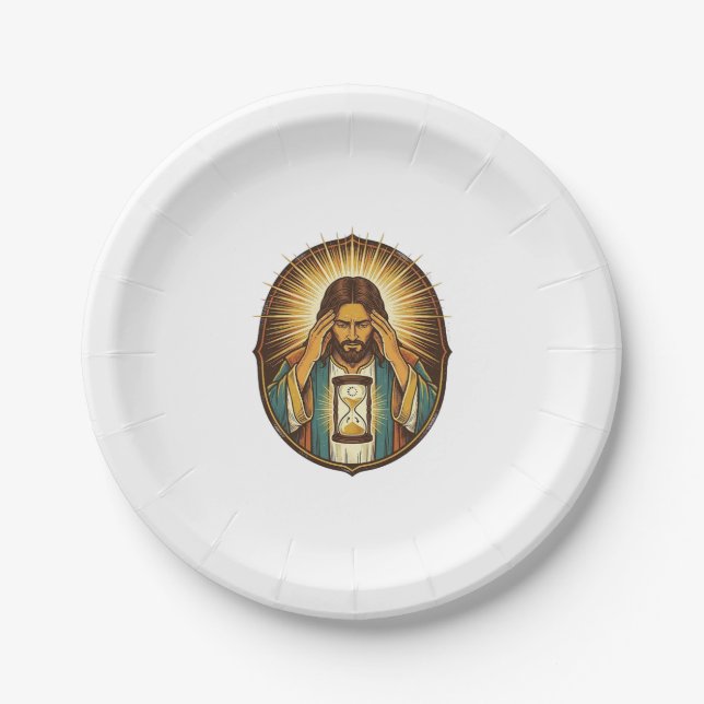 Ungeduldiger Jesus Ladeuhr Langsames Internet Te Pappteller (Vorderseite)