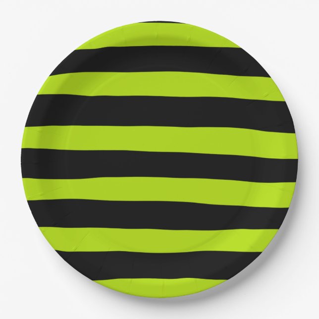 Ungefärbte Streifen - Kalkgrün und Schwarz Pappteller (Vorderseite)