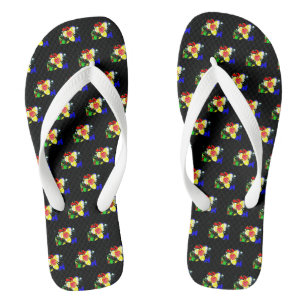 ungewöhnlich schwarz mit gelber und roter Blume Flip Flops