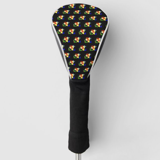 ungewöhnlich schwarz mit gelber und roter Blume Golf Headcover (Vorderseite)