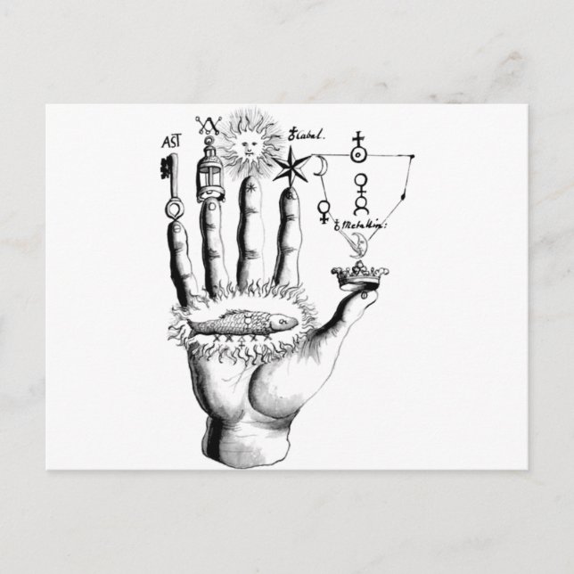 Ungewöhnliche Hand Sun Alchemy Steampunk Postkarte (Vorderseite)