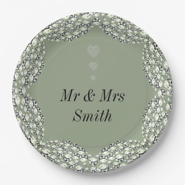 Ungewöhnliche hübsche personalisierte Hochzeitsfei Pappteller (Vorderseite)