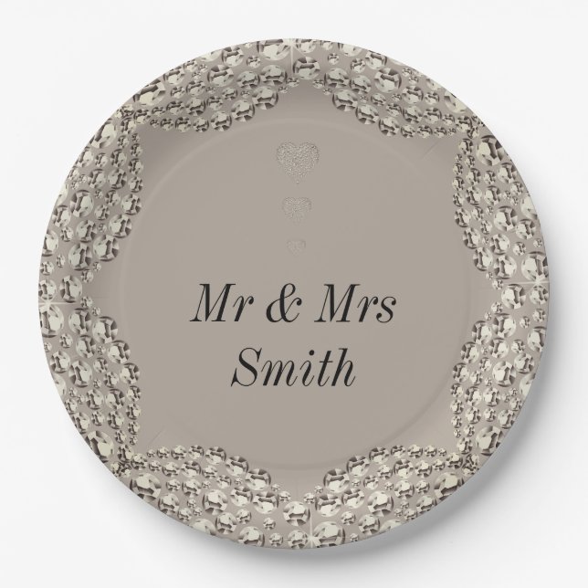 Ungewöhnliche hübsche personalisierte Hochzeitsfei Pappteller (Vorderseite)