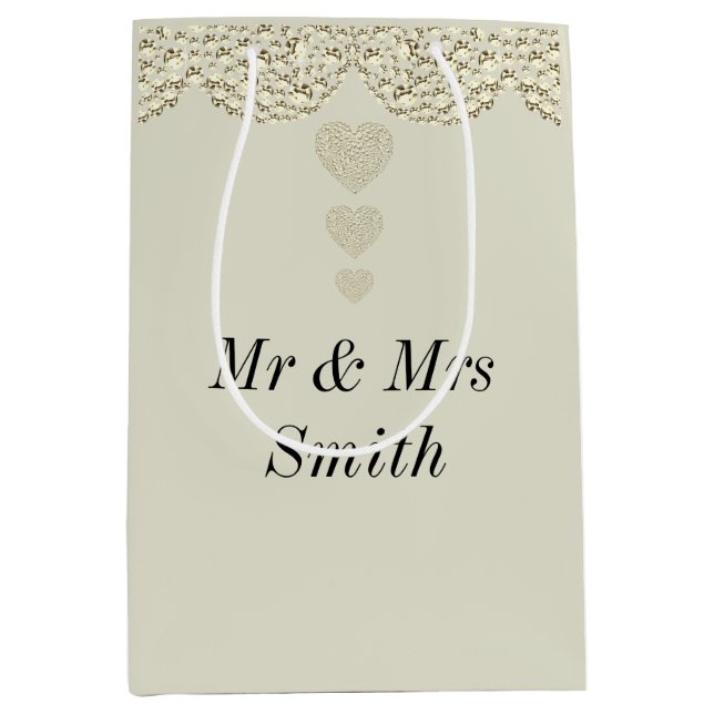 Ungewöhnliche hübsche personalisierte Hochzeitsges Mittlere Geschenktüte (Vorderseite)