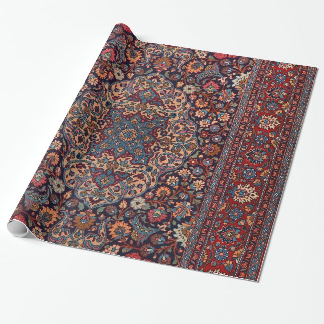 Ungewöhnliche Persien Rug Blue Red Daisy  Geschenkpapier (Ungerollt)