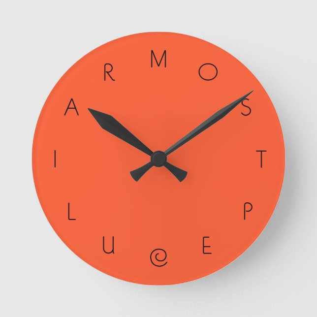 Ungewöhnliche, seltsamste rot-orange Großbuchstabe Runde Wanduhr (Vorderseite)