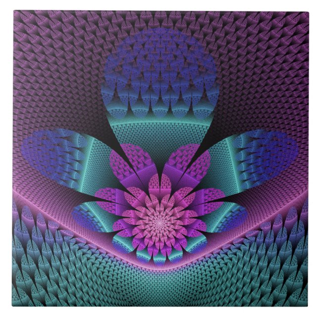 Ungewöhnliches Gemustertes Fantasy Blume Fraktal Fliese (Vorderseite)