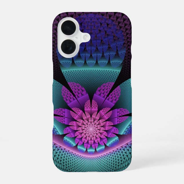 Ungewöhnliches Gemustertes Fantasy Blume Fraktal iPhone 16 Hülle (Rückseite)