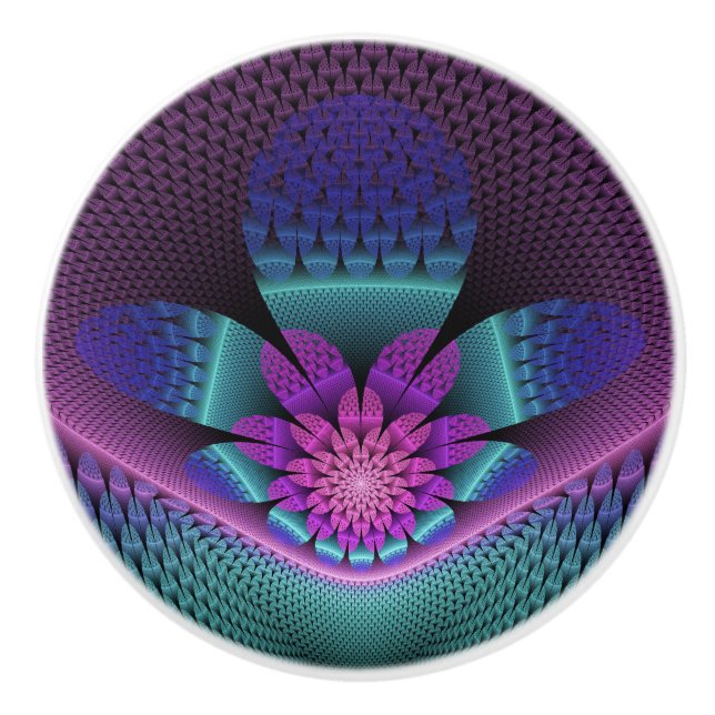 Ungewöhnliches Gemustertes Fantasy Blume Fraktal Keramikknauf (Vorderseite)