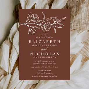 Ungezeichnete Braune Florale Hochzeit Einladung