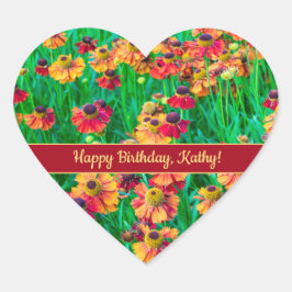 Unglaublich heiße Helenium in Rot und Gelb Herz-Aufkleber