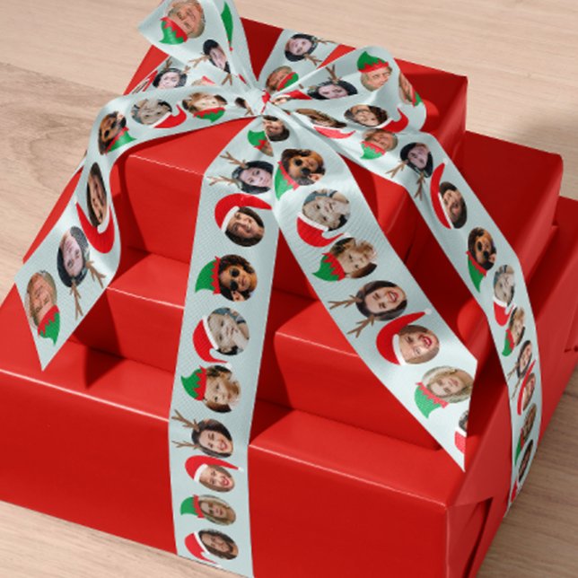 Unglaublich witzig 10 Menschen in Weihnachten Weih Satinband (put your friends, family and pets in festive Christmas hats on this custom ribbon with ten photos)