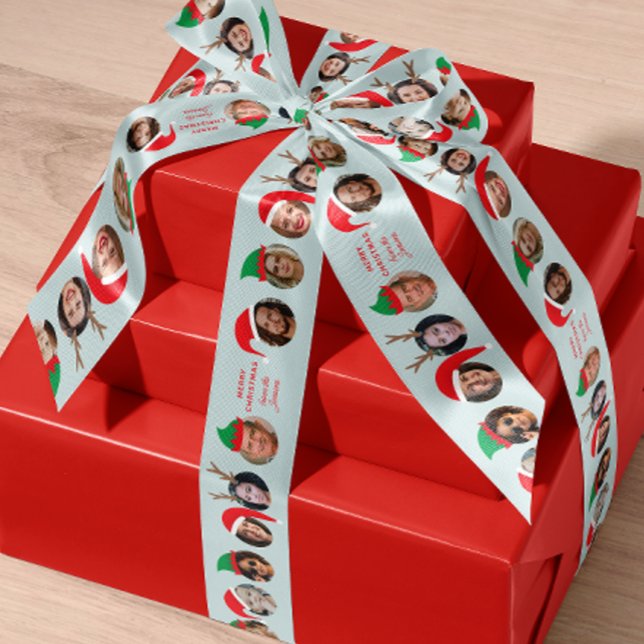 Unglaublich witzig 10 Menschen in Weihnachtshütten Satinband (Your friends, family and pets in funny festive Christmas hats with custom text for gifting)