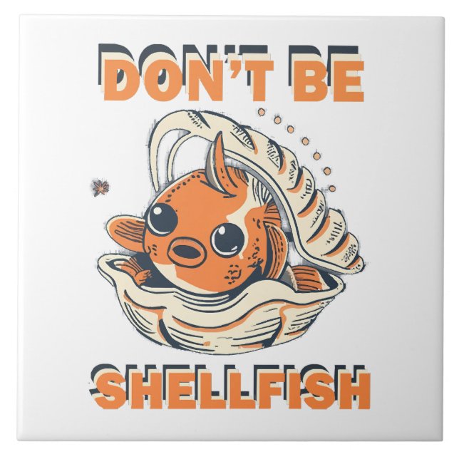 Unglaublich witzig Fisch in einer Muschel Art Fliese (Vorderseite)