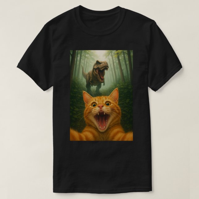 Unglaublich witzig Katze Selfie mit T-Rex - Katze  T-Shirt (Design vorne)