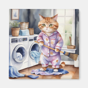Unglaublich witzig Niedliche Katze in Pajamas Wäsc Magnet