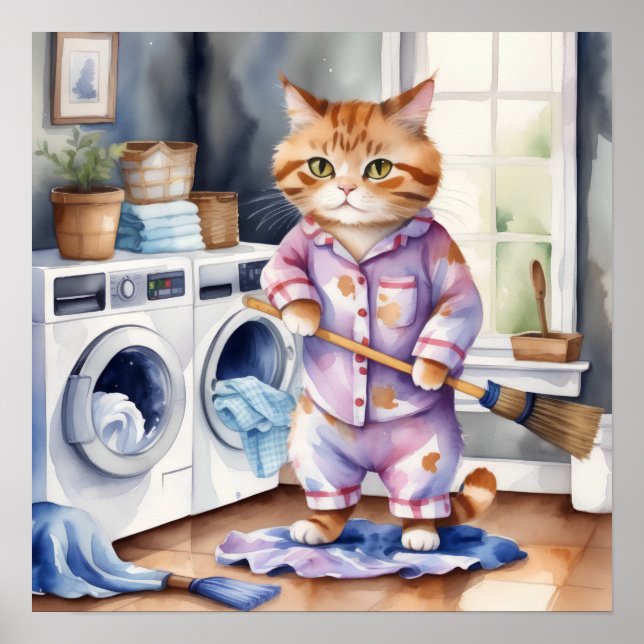 Unglaublich witzig Niedliche Katze in Pajamas Wäsc Poster (Vorne)