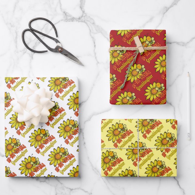 Unglaubliche Enkeltochter Sonnenblumen und Bienen Geschenkpapier Set (Vorderseite)