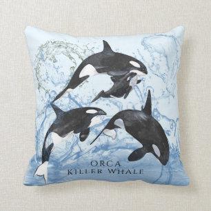 Unglaubliche Schwarz-Weiß-Wasserfarben-Orcas Kissen
