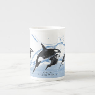 Unglaubliche Schwarz-Weiß-Wasserfarben-Orcas Prozellantasse