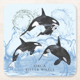 Unglaubliche Schwarz-Weiß-Wasserfarben-Orcas Rechteckiger Pappuntersetzer