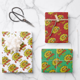 Unglaubliche Tante Sonnenblumen und Bienen Geschenkpapier Set