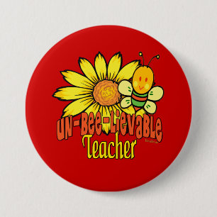 Unglaublicher Lehrer mit Sonnenblumen und Bienen Button