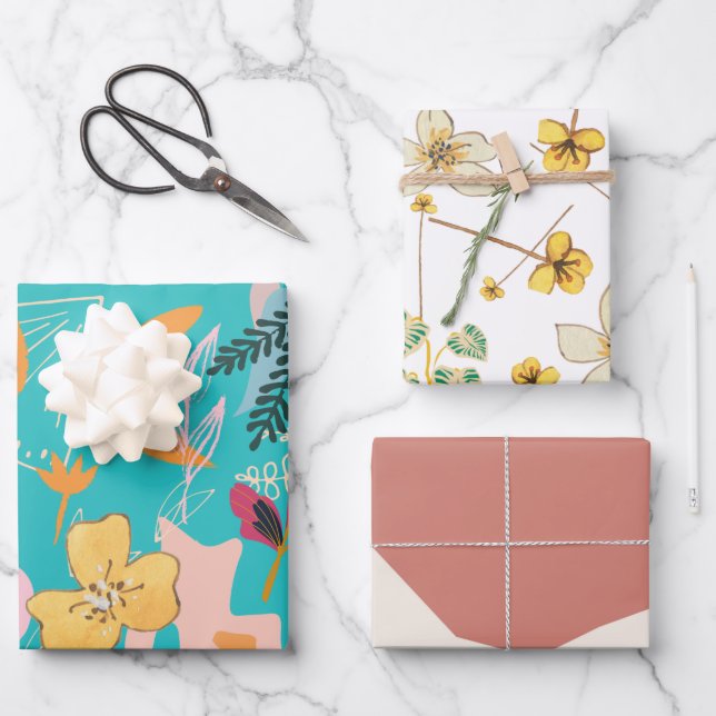 Unglaubliches Design farbenfroh blühend und rosa Geschenkpapier Set (Vorderseite)