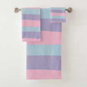 Ungleichmäßige Streifen in Blau, Rosa und Lila Badhandtuch Set