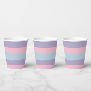 Ungleichmäßige Streifen in Blau, Rosa und Lila Pappbecher